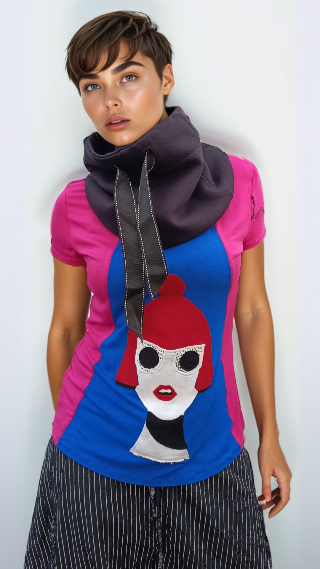 ARTEMIS-NECKWARMERS-BLACK-DOUBLEFACE-BLACKNWHITE-RIBBON 2
